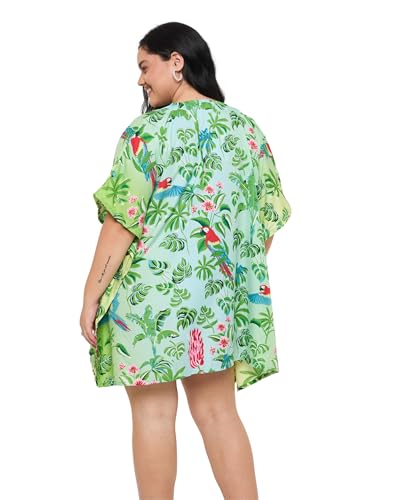 Image of Oussum Short Caftans for Women Plus Size Kaftan Tunic Tops Polyester Summer Beach Clothing Mini Cover Ups Dress for Ladies