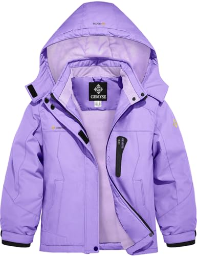 GEMYSE Girl's Waterproof Ski Snow Jacket Hooded Fleece Lined Windproof Winter Jacket