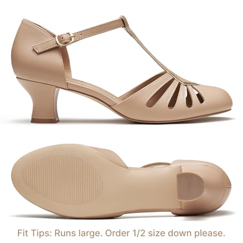 Image of 2 inch Character Shoes for Women,T-Strap 1920s Gatsby Flapper Dance Shoe | 2 inch character dance heels for ballroom, latin, salsa, tango,swing,flamenco and wedding,roaring 20s gatsby style