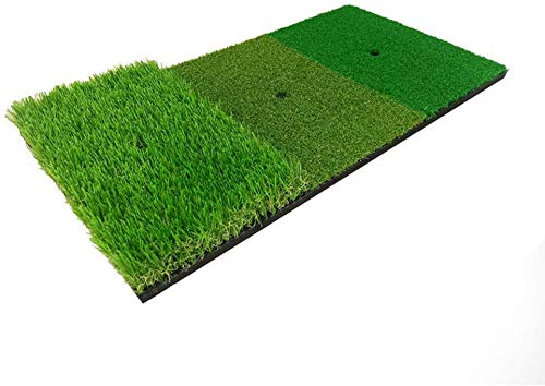 LIQIWITri-Turf Golf Hitting Mat Indoor & Outdoor Portable Driving, Chipping, Training Aids Golf Grass Mat with Rubber tee Holder
