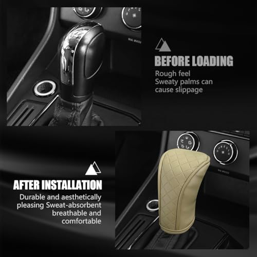 Image of STHIRA Premium PU Leather Car Gear Knob Cover Fashionable Anti-Slip, Durable & Universal Fit Car Gear Cover Protects Against Scratches /Wear, Beige