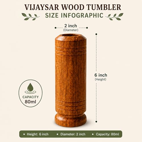 Image of Vijaysar Wood Glass for Diabetes | Lab Certified Approved by Ayurvedic Doctor | Natural Ayurvedic Herbal Wooden Sugar Care Glass 80 ml, Bija Wood Drinking Water Cup for Sugar Balance