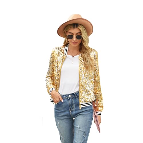 yolsun Women's Sequin Jacket, Mardi Gras Sparkle Bomber Blazer Coat with Long Sleeve Adult for Carnival Party3