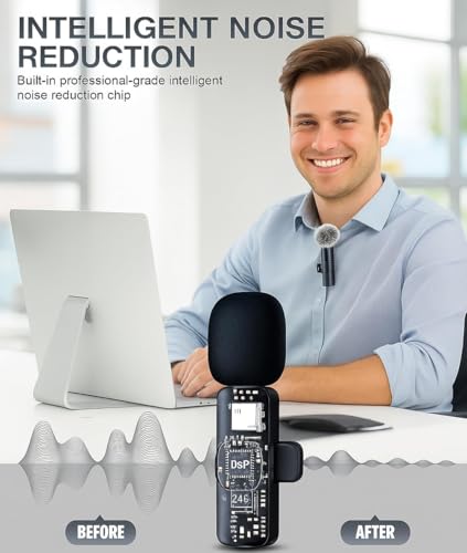 Image of Omnidirectional Wireless Lavalier Microphone for Android /iPhone 3 in 1 Collar Mic with USB-C & Lightning Plug | Rechargeable Wireless Mini Portable Bluetooth Speaker with Microphone (K-16 Black)