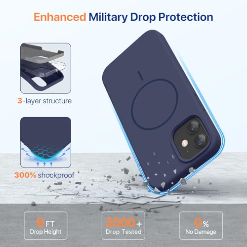 Image of Miracase Magnetic for iPhone 12 Case /iPhone 12 Pro Case, [Soft Anti-Scratch Microfiber Lining], Compatible with MagSafe, Liquid Silicone Shockproof Drop Protection Phone Case for 12 /12 Pro,Dark Blue