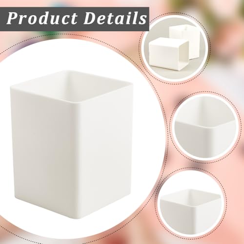 Image of CRASPIRE White Pen Holders Plastic Pencil Cups Square Waterproof Cuboid Cosmetic Makeup Brush Small Stationery Container Holder Box Case for Office School Home Desk Makeup Brush Pen Pencil Storage