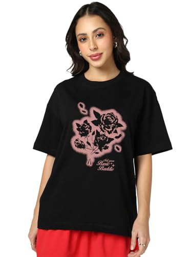 T-shirt imprimé graphique femme Bewakoof oversize en pur coton anti-irritation