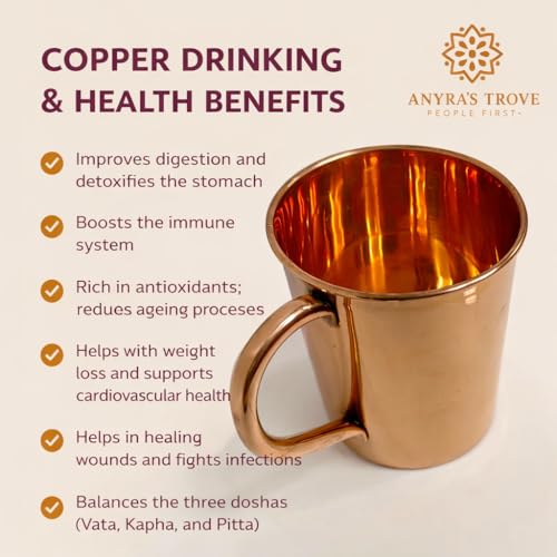 Image of ANYRA'S TROVE Pure Copper Mug|500 ML|Pack of 1|Copper Tumbler|Helathy|Sports Cup|Copper Beer Mug|Cocktail| Mocktails|Kitchen and Home Decor|Moscow Mug|Ayurvedic|Drinkware|Barware& Gift|