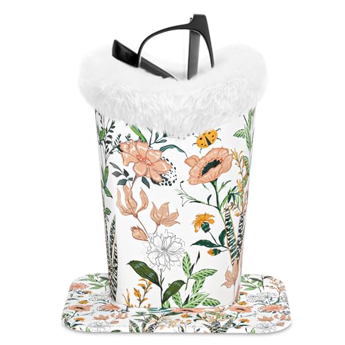 Image of Eyeglasses Holder,Plush Lined PU Leather Pattern Stand Case with Magnetic Base, Unisex for Women Men, Colorful Small Flowers