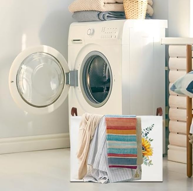 Rectangle Books Storage Basket,Gift Basket Empty with Handles,Cute Organizer Toy Bin,Room Decor(Sunflower)