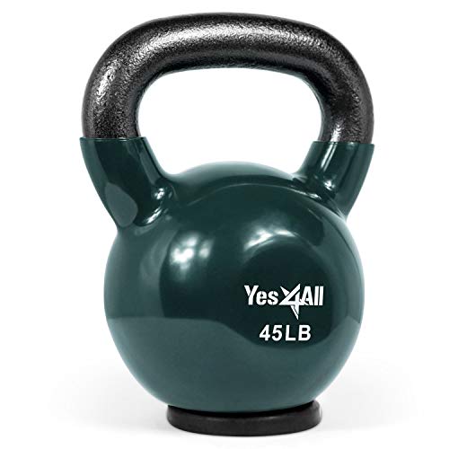 Yes4All Vinyl Coated Kettlebells  Weight Available: 5, 10, 15, 20, 25, 30, 35, 40, 45, 50 lbs (U. 45lbs - Rubber Base - Dark Green)