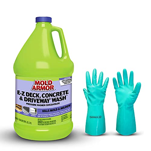Concentrated Outdoor Mold Mildew Remover - E-Z Deck, Concrete & Driveway Pressure Washer Concentrate 1 Gal, Enhance Pressure Washer Performance, Centaurus AZ Gloves for Your Safety