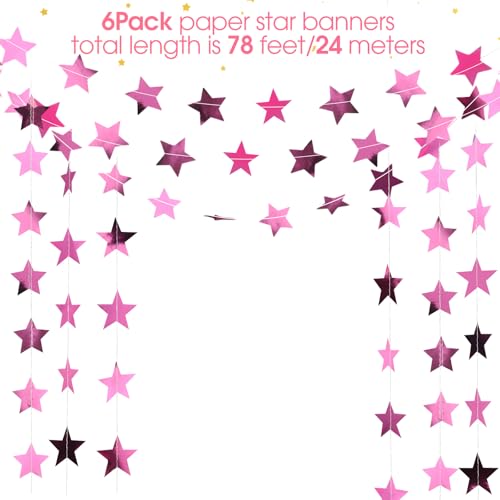 Image of Patelai 78 Feet Glitter Star Garland Banner 2026 Party Decoration Double Side Star Hanging String Streamer Paper Twinkle for Graduation Wedding Birthday (Pink)