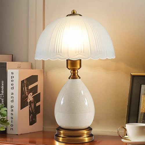 Mengjay Lampe de Table Vintage en Céramique,Lampe Chevet de Nuit verre Abat-jour Chambre,Lampe de Bureau Salon D'étude à coucher Lampes décoratives de Club...