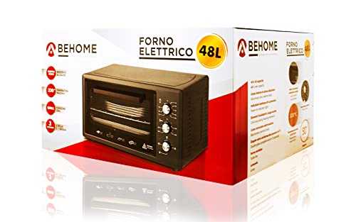 Behome Four électrique 48 litres ventilé émaillé auto-nettoyant avec lumière intérieure | température jusqu'à 320° double verre résistant à la chaleur et minuterie 2 plaques et 1 grille (noir) – Image 5