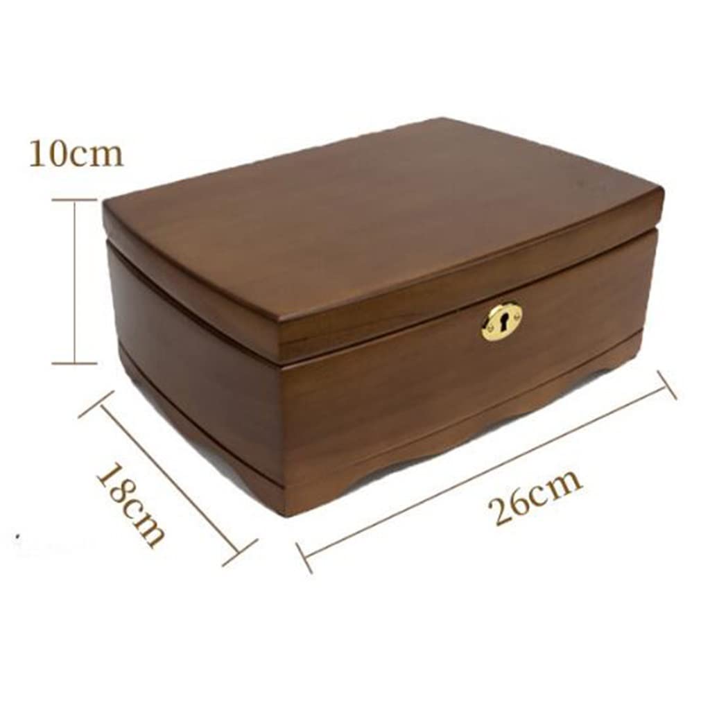 Wykwintne europejskie drewniane pudełko do przechowywania biżuterii w stylu retro z zamkiem (D 26 cm * 18 cm * 10 cm) (D 26 cm * 18 cm * 10 cm)
