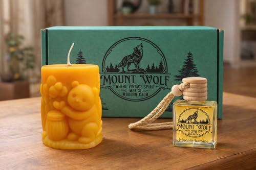 Image of Teddy Honey Pot Candle & Moonlit Jasmine Car Hanging Diffuser - Home Decor & Car Fragrance Combo