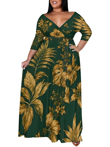 Image of PinkPatty Women's Plus Size Maxi Dress Print 3 /4 Sleeves V Neck Party Sundress Wedding Guest Dresses