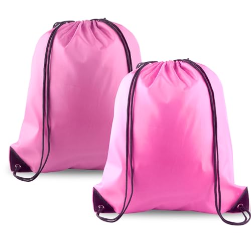 Image of KUUQA 2 Pcs Drawstring Backpack Bags Bulk Pink Drawstring Bag Foldable Gym Bag Sports Cinch Sack String Backpack Storage Bags for Women Men Shopping Gym Travel Sports