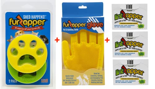 Ultimate Pet Owner Bundle - Includes 2 FurZappers 1 FurZapper Pet Grooming Glove 3 LintZapper Packs (120 Total Sheets) White