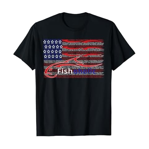 USA Flag Patriotic Fish Logo with Hidden Fishing Words T-Shirt Cover