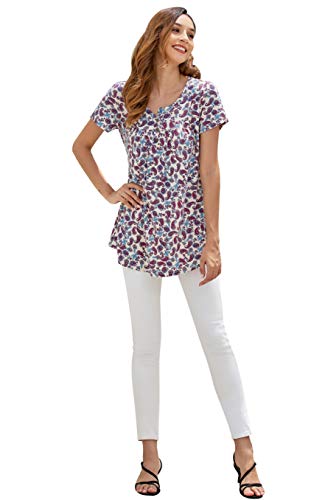 Xpenyo Women Henley Shirts V Neck Blouse Button Up Tunic Casual Tops