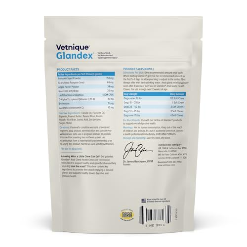 Image of Vetnique Glandex Anal Gland Soft Chew Treats with Pumpkin for Dogs Digestive Enzymes, Probiotics Fiber Supplement for Dogs Boot The Scoot (30ct, Peanut Butter Chews) (Pack of 2)