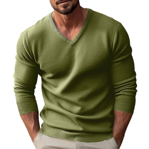 Men's V-Neck Knit Pullover Winter Slim Fit Long Sleeve Knitted Sweater Fashion Casual Jumper Top