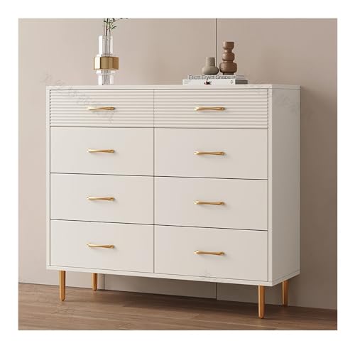 Cómoda moderna blanca de 8 cajones, espaciosa, doble cajonera, elegante soporte de TV para dormitorio y pasillo, solución de almacenamiento profundo, muebles elegantes para el hogar