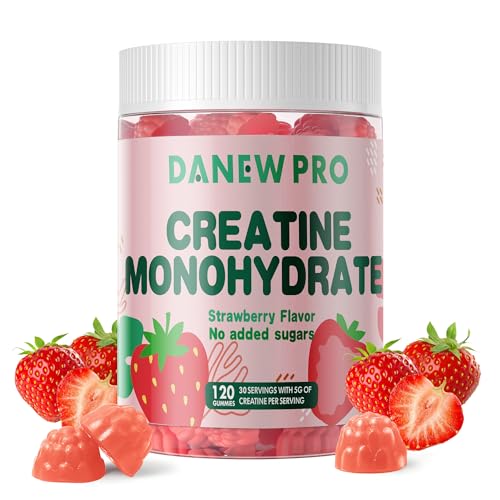 NSF Certified Creatine Gummy 5g - Creatine Monohydrate Gummies for Men & Women Creatine Monohydrate for Muscle Strength Muscle Builder Energy Boost Pre-Workout Supplement(120 Count)-Strawberry