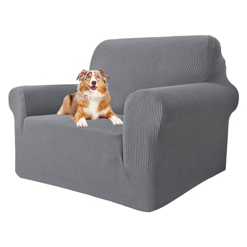 MAXIJIN Funda elástica para Silla para Sala de Estar, 1 Pieza Funda para Silla con Brazos Jacquard Protector para Silla Sofá Funda para sillón (1 Plaza, Gris Claro)