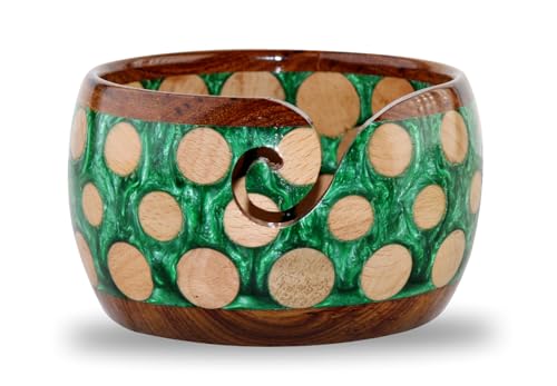 Image of Wooden Yarn Bowl for Knitting, Resin, and Wooden Mix Knitting Yarn Holder, Large Crochet Yarn Storage Bowl Cute Mother's Day Gift