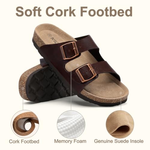Image of KIDMI Women's Cork Footbed Casual Summer Sandals with Mild Arch Support | Double Adjustable Buckle Slides for Men with Memory Foam, Lightweight Unisex No-Break-In Sandals