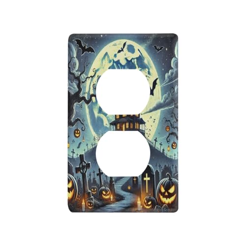 Halloween Haunted Blue Light Switch Cover Decorative Receptacle Outlet Wall Plate Guard Plastic Wall Outlet Cover for Living Room Home Decor Kitchen (Duplex Outlets Cover)