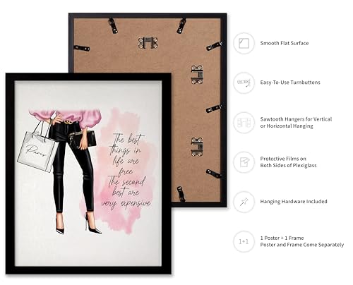 Image of Poster Master The Best Thing In Life Are Free Poster - Fashion Print - Trendy Art - Modern Art - Gift for Women & Fashionista - Funny Glamour Decor for Bedroom or Girl's Room, 11x14 Black Framed