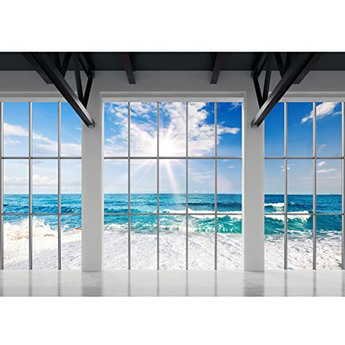 Runa Art Fototapete Fenster Strand Meer Modern Vlies Wohnzimmer...