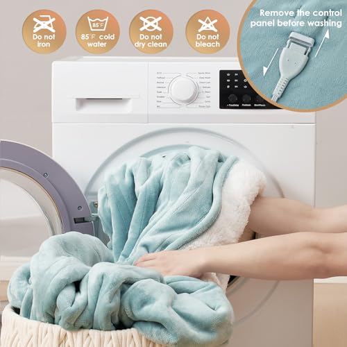EHEYCIGA Electric Blanket Queen Size - 9 Heating Levels, 10 Hour Auto Off, Soft Cozy Sherpa, Dual Control, Fast Heating, 84 x 90 Inches
