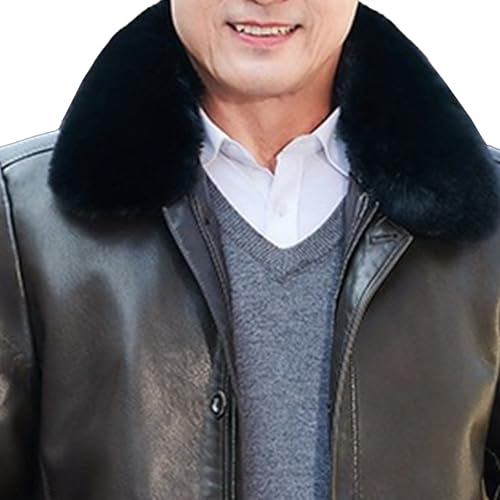 Chaqueta de cuero con cuello de piel para hombre miniatura 2