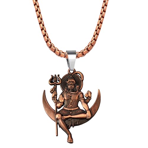 Image of M Men Style Lord Shiva Pendant Necklace Solid Brass Pendant with 22 Inch Stainless Steel Box Chain Unisex