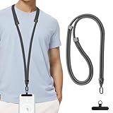 [ZXZone] スマホショルダー 斜めがけ首掛け肩掛け 携帯ストラップスマホストラップ 7mm ナイロンロープ長さ調節可能 ストラップ 1本+ストラップホルダー ステンレス製1枚入り iPhone Android 全機種対応 紛失・落下防止(ダークグレー-PD)