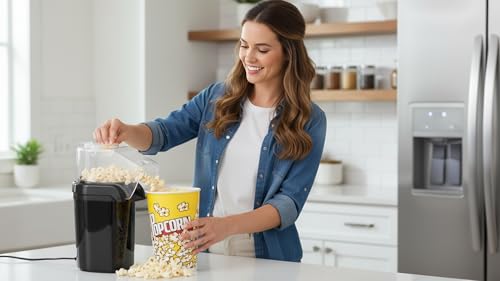 Image of Playpulse (𝟏𝟎 𝐘𝐄𝐀𝐑 𝐖𝐀𝐑𝐑𝐀𝐍𝐓𝐘) 1200W Instant Electric Hot Air Popcorn Popper Oil-Free Healthy Snack Maker for Home, Kids & Adults, Quick Heating for Movie Nights At Home & Parties-BLACK