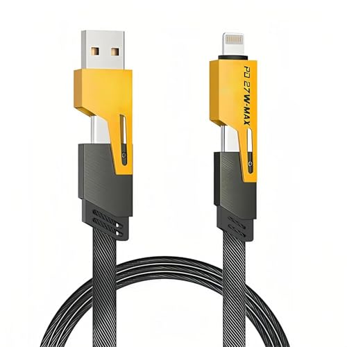 Image of NISHTECH 4 in 1 Charging Cable Fast Charging 65W, USB C Cable 4-in-1 USB Multi Charging Cable| Supporting Tunderbolt Port,Type C Lightning,Type A For All iPhones Android Tablets & Laptop (Yellow)