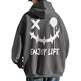 [ｂｌｕｅｆｅｅｌ] パーカー メンズ 長袖 秋服 おおきいサイズ プルオーバー ゆったり フード付き おしゃれ 人気 ストリート トップス バックプリント シンプル 体型カバー 肌に優しい 着心地 耐摩耗 通勤 通学 Dark Gray-3XL