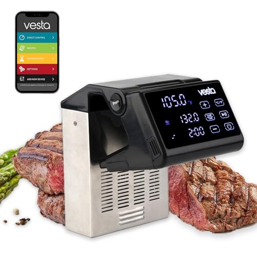Vesta Precision Termocircolatore ad immersione SV91 Imersa Pro per cucina a bassa temperatura con App di controllo compatibile con contenitori d'acqua ≤50 L, design pieghevole, colore nero, 1500 W