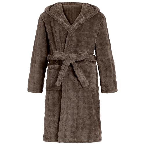 WYTbaby Boys Dressing Gown Unisex Soft Fleece Hooded Kids Bathrobe Loungewear for 10-12 Years