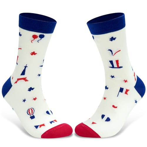 Chaussettes Unisexe Rigolotes Humour Coton Femme Fantaisie Cadeau Créatif,Un Original Pour Anniversaire Fêtes Designs Tendance (FR/ES, Numérique, 38, 44, Taille normale, Taille normale, A-French Flag)