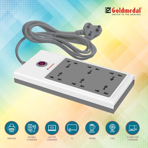 Image of Goldmedal Spice Max 6x1 Spike Guard, Colour: White & Grey, Max Load: 10A, Sockets: 6 International Sockets