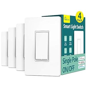 TREATLIFE Smart Light Switch Single Pole Smart Switch Works with Alexa, Google Home and SmartThings, 2.4GHz Wi-Fi Timer Light Switch, Neutral Wire Required, No Hub Required, FCC Listed, 4 Pack