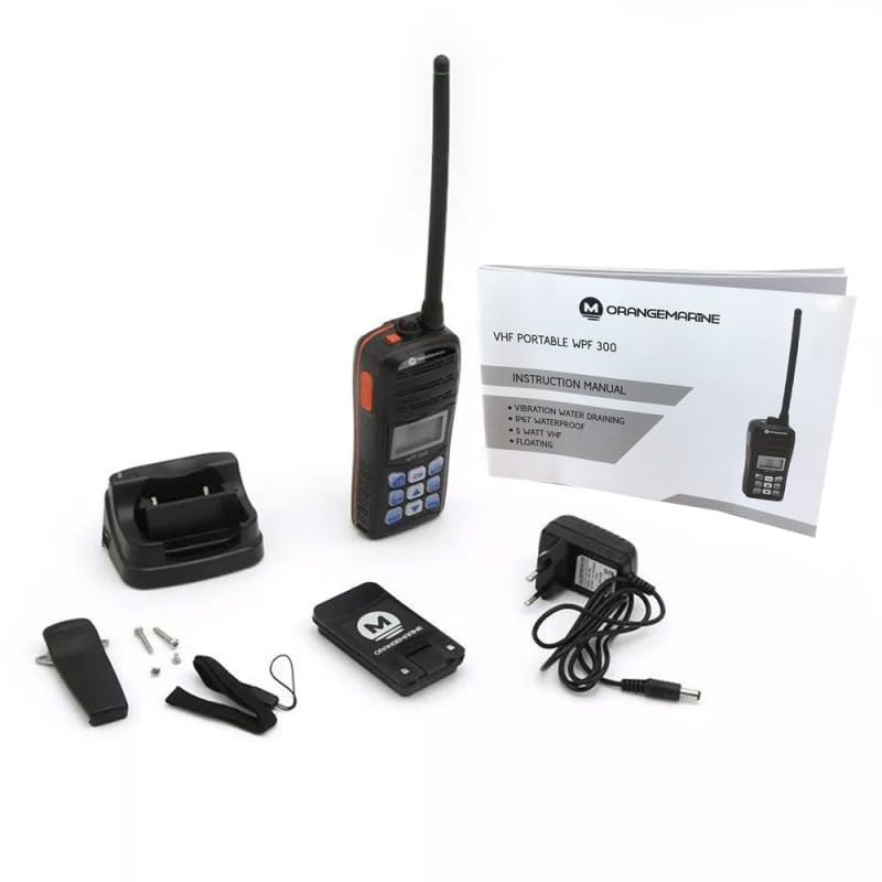 VHF Portable Orangemarine WPF 300 – Radio VHF Marine Étanche IPX7 & Flottante, 1-5 W, Batterie Li-ION 1200 mAh, Accès Canal 16