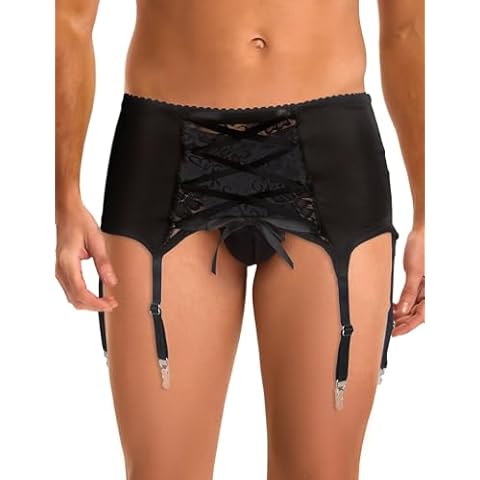 sunshinelady Men's Sissy Femboy Garter Belt Adjustable Sexy Sissy Lingerie for Men 6 Vintage Metal Clips Garter Belts for Stockings Black XL Cover